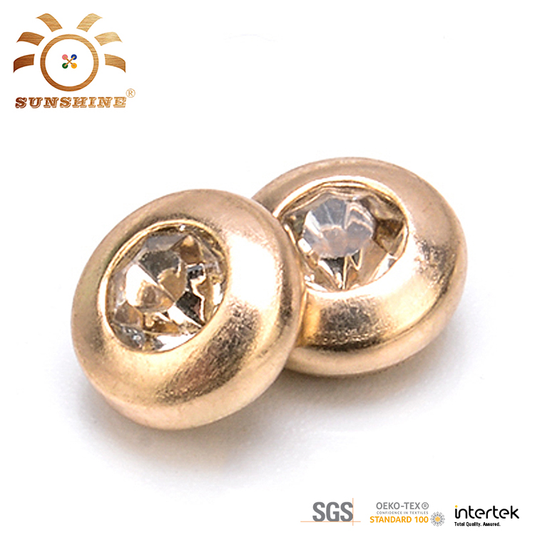 Golden round rhinestone button