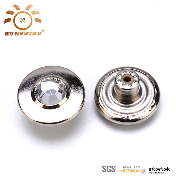  Newest silver jewelry metal alloy rhinestone button manufacture