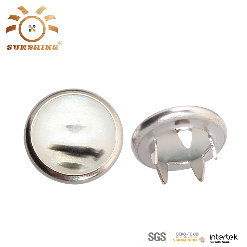 Factory supply colored printing pearl decorative metal prong ring snap button