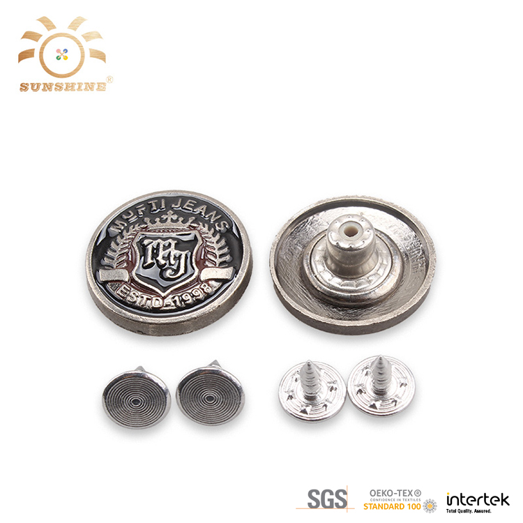 Decoration epoxy resin brushed jeans brass button desgin 