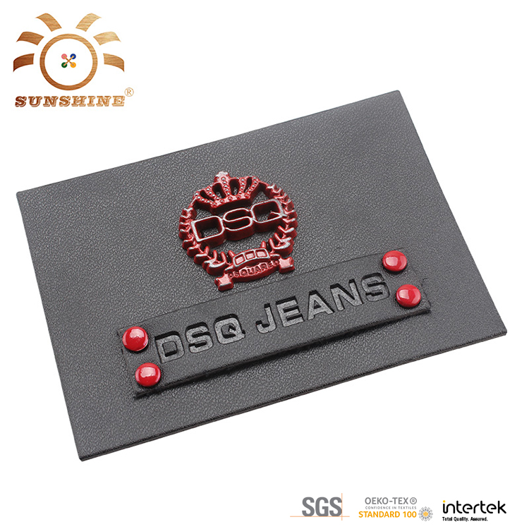 Customized pu garment label clothing jeans mental faux leather label