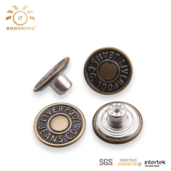 Fashionable logo engraved sewing design custom metal gold shank button