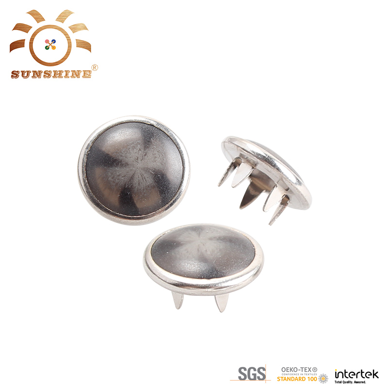 Grey pearl cap ring prong snap button for leather garment